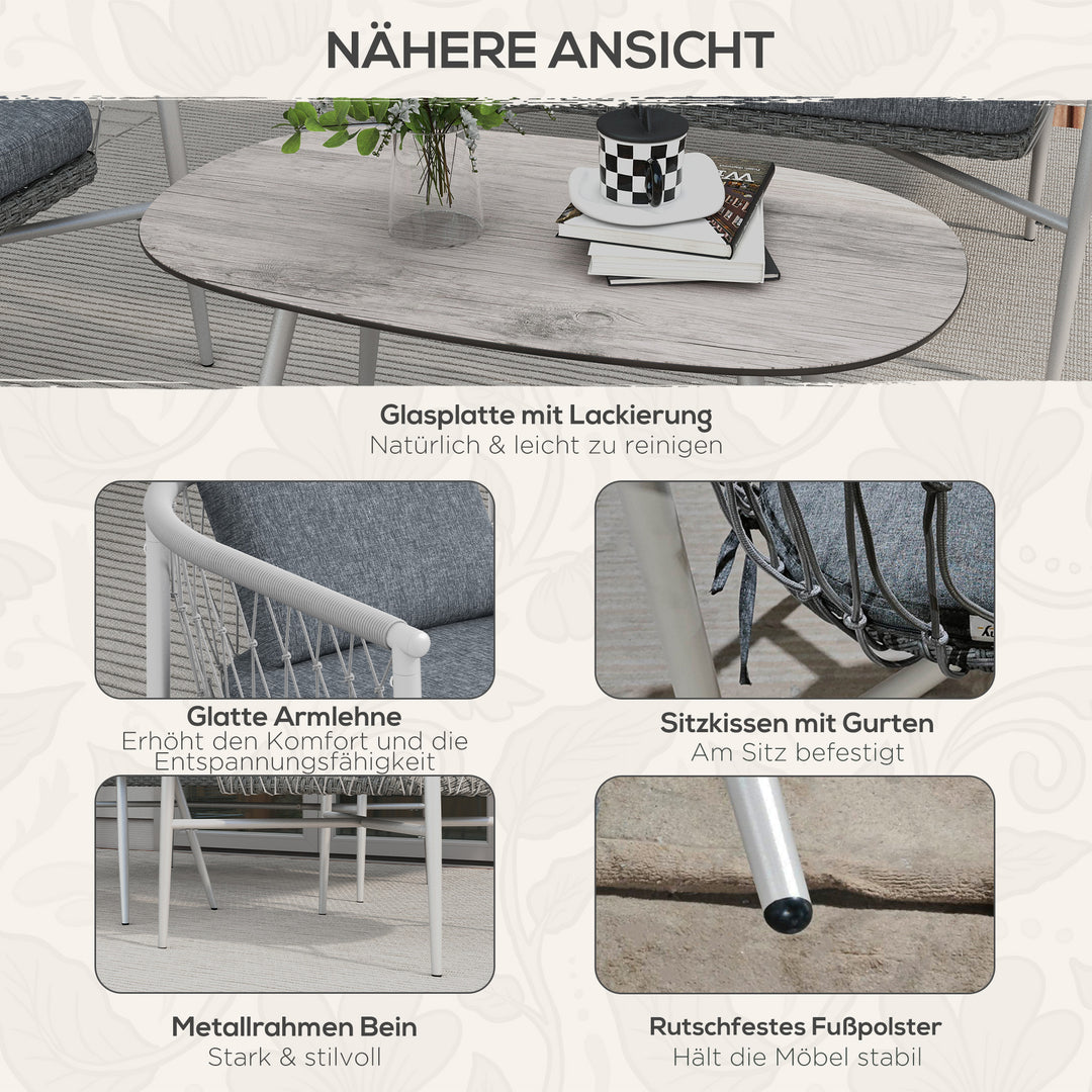 Havesæt med 4 dele, gyngefunktion og sædehynder, polyrattan, metalstel, grå