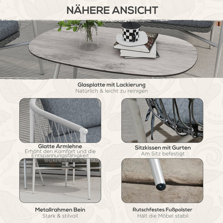 Havesæt med 4 dele, gyngefunktion og sædehynder, polyrattan, metalstel, grå