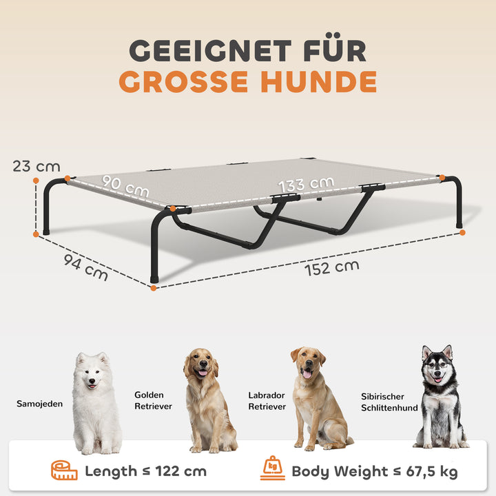 Udendørs hundeseng, hævet hundeseng til store hunde, med stålramme, åndbart netstof, 152x94x23 cm, beige