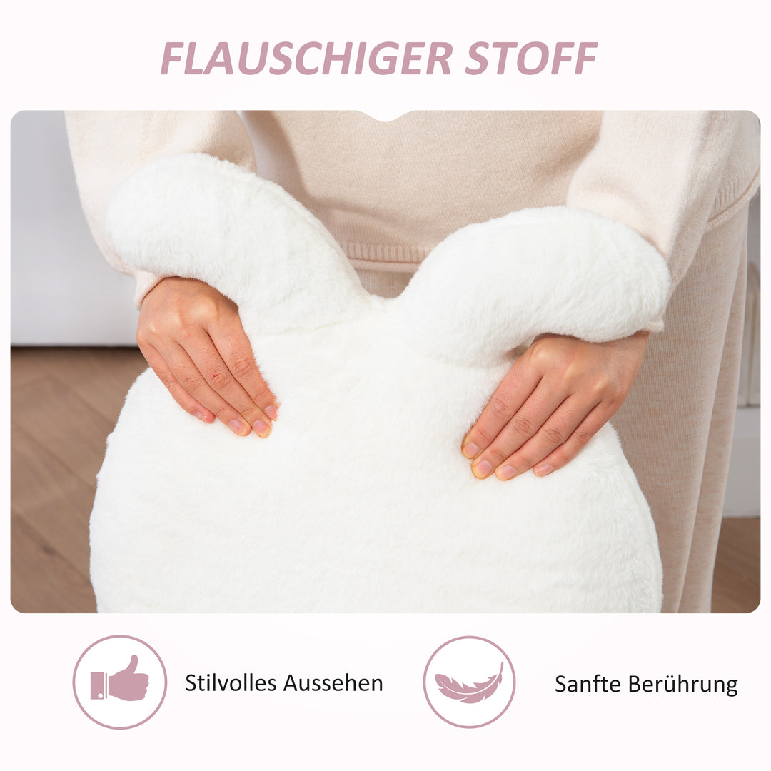 Polstret stol med kaninører, rullende skrivebordsstol, drejelig, kunstpels, hvid