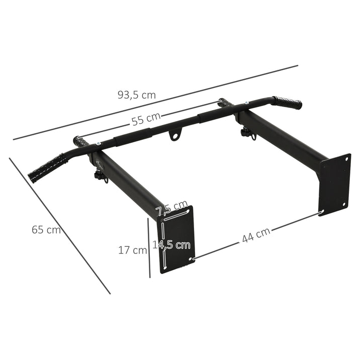Væg- eller loftsmonteret pull-up-stang, belastningskapacitet op til 150 kg, multifunktionel pull-up-stang med skridsikre greb, øjer for sikker og stabil brug, stål, sort