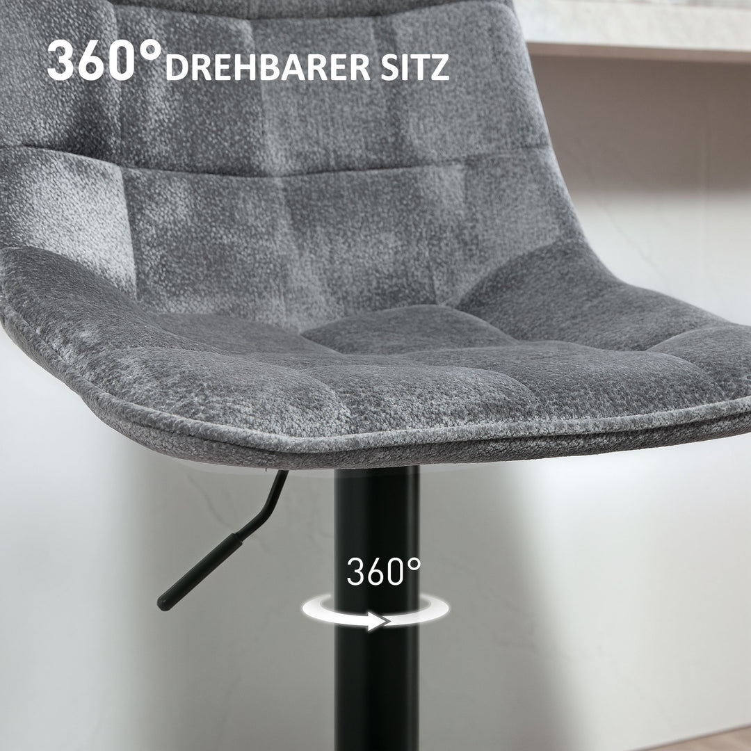 Moderne barstol, sæt med 2 drejebarstole med ryglæn, højdejusterbar, med fodstøtte, polstret, mørkegrå