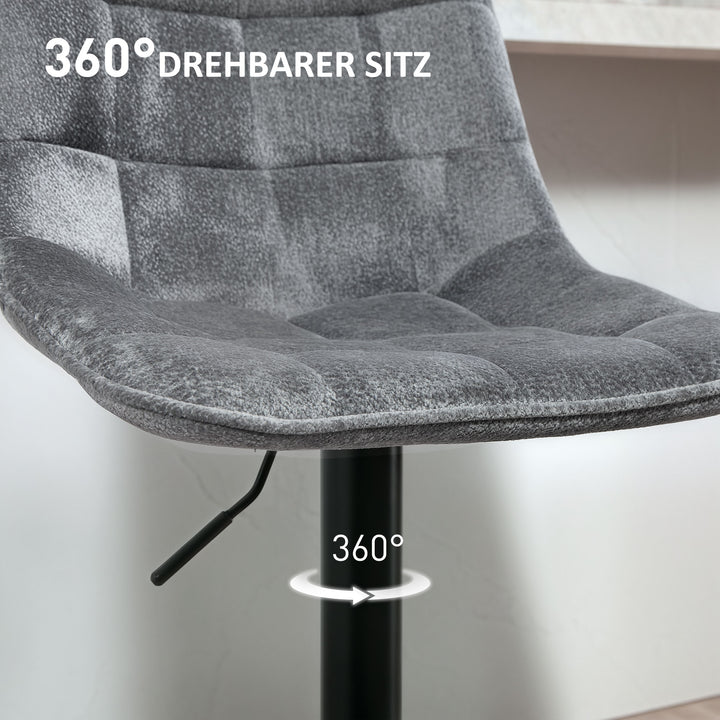 Moderne barstol, sæt med 2 drejebarstole med ryglæn, højdejusterbar, med fodstøtte, polstret, mørkegrå