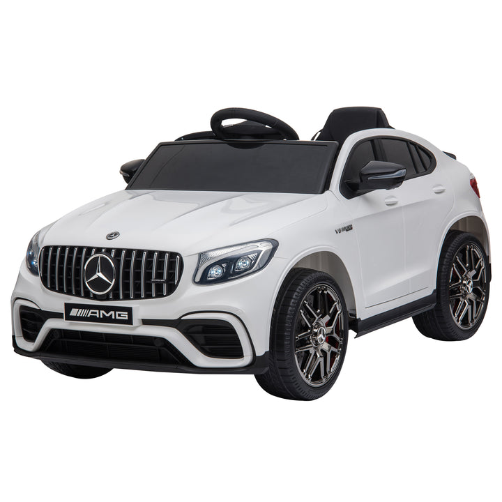 Børnebil 12v mercedes-benz amg glc63s coupe licenseret elbil med fjernbetjent sikkerhedssele 2 x 35w motorer mp337-60 måneder hvid 115 x 70 x 55 cm