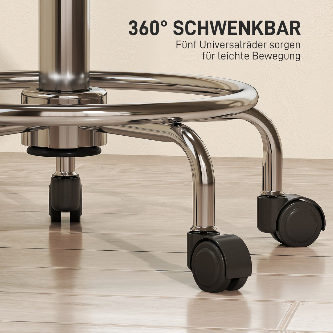 Rullende skammel højdejusterbar med ryglæn drejelig skammel 59-75 cm arbejdsskammel 360° drejelig sort