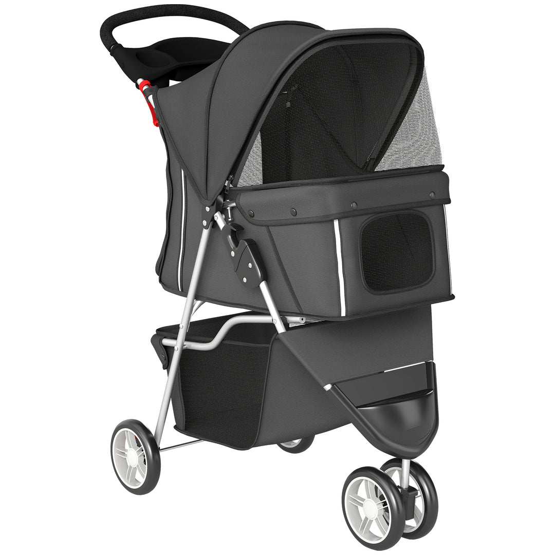Sammenklappelig hundebåren med justerbar kaleche, opbevaringskurv, til små hunde op til 10 kg, 77 x 44 x 102 cm, mørkegrå