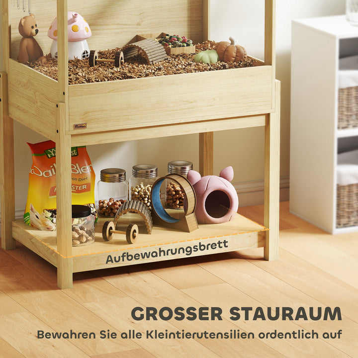 Hamsterbur 2-lags gnaverbur til små dyr med foldelåg, stor 83,2 x 50 x 103 cm naturtræ