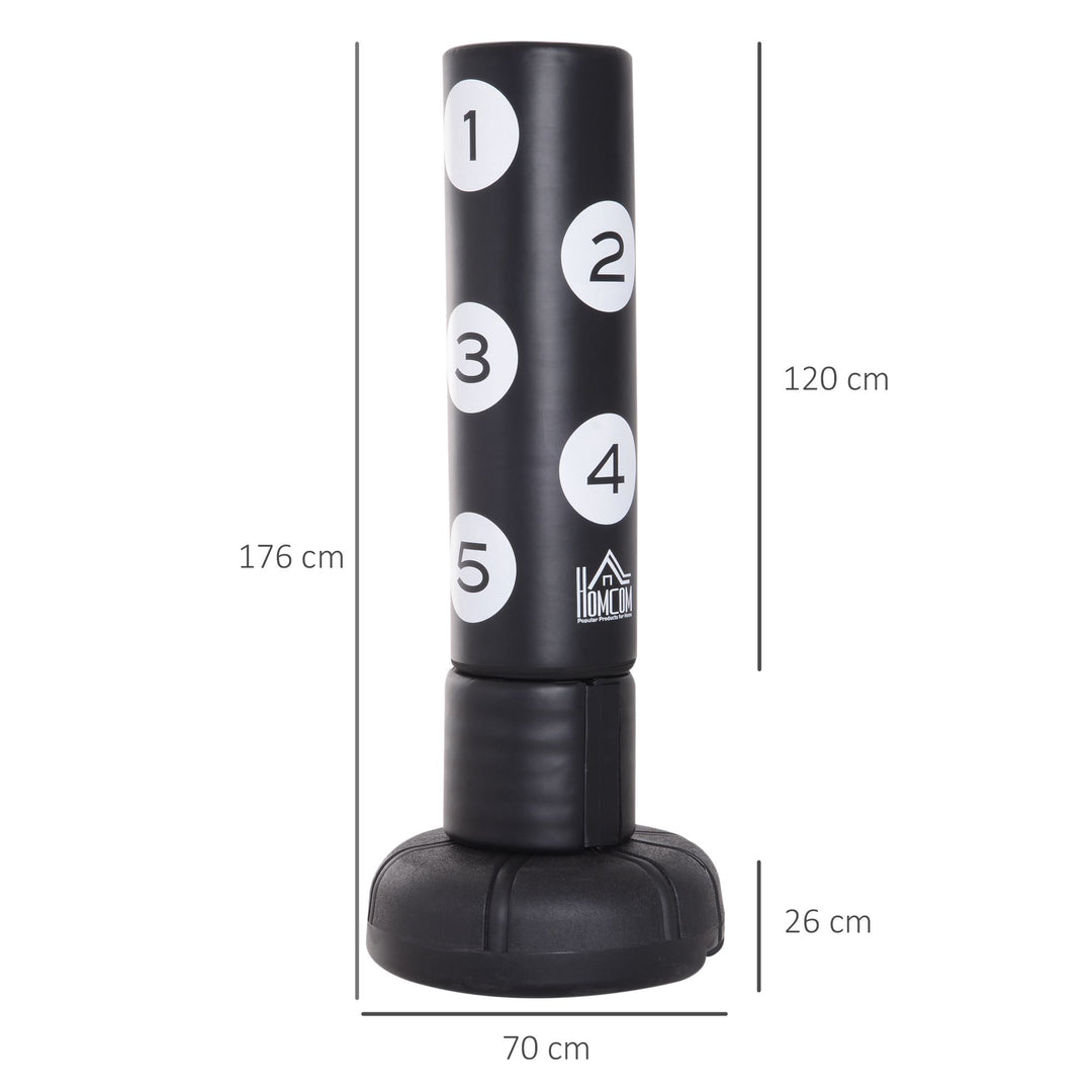 Fritstående boksebold med stativ og plastikpude, 176 cm, velegnet til professionelle og begyndere, sort