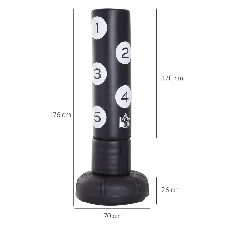 Fritstående boksebold med stativ og plastikpude, 176 cm, velegnet til professionelle og begyndere, sort