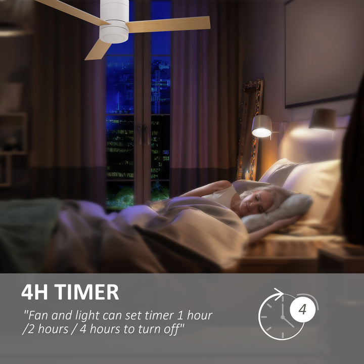 Loftventilator med LED-lys, 2-i-1-design, med timer, fjernbetjening, loftslampe med ventilator, hvid + naturtræ