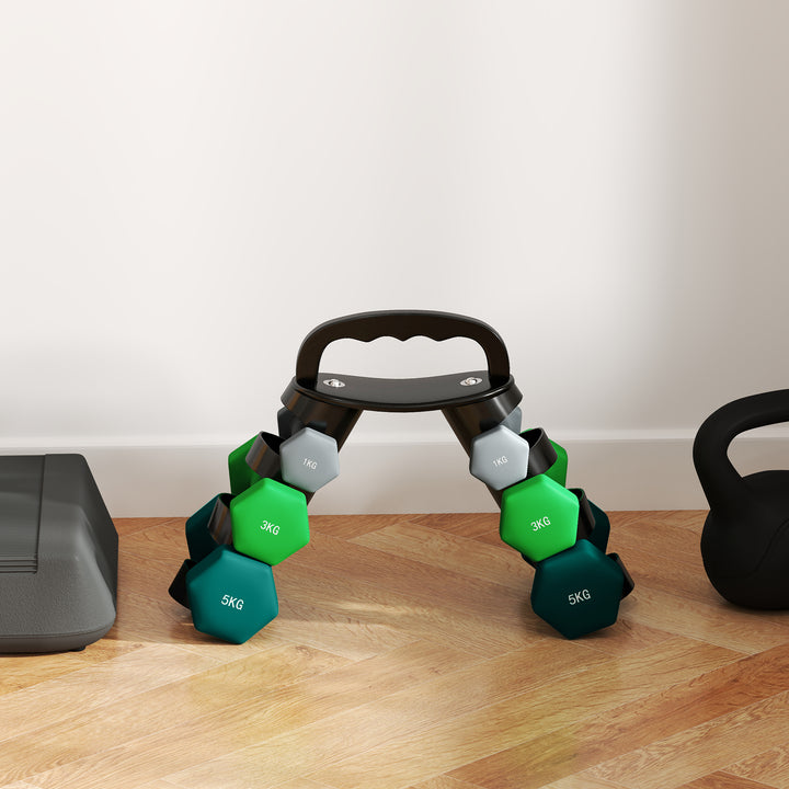 Håndvægtsæt med opbevaringsstativ, sæt med 6 håndvægte til fitnesstræning, 2 x 1 kg, 2 x 3 kg, 2 x 5 kg