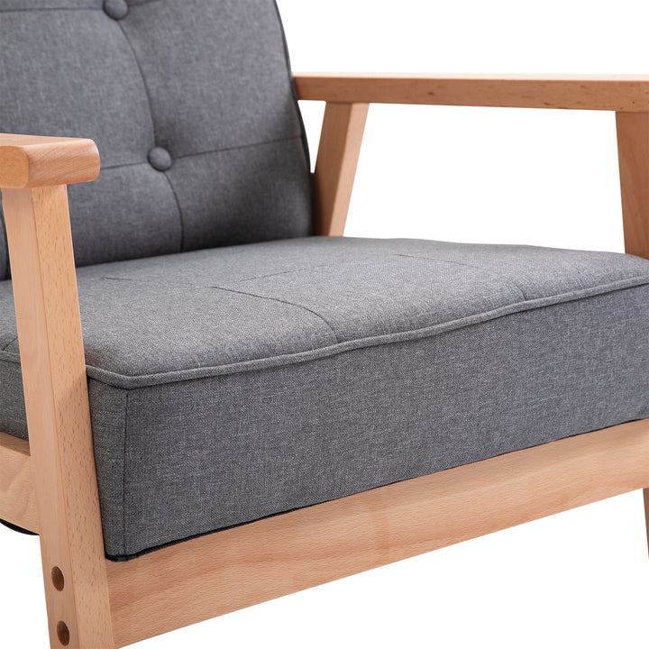Enkelt sofa loungestol polstret stol med armlæn træstel linned grå 64,5 x 70 x 74 cm