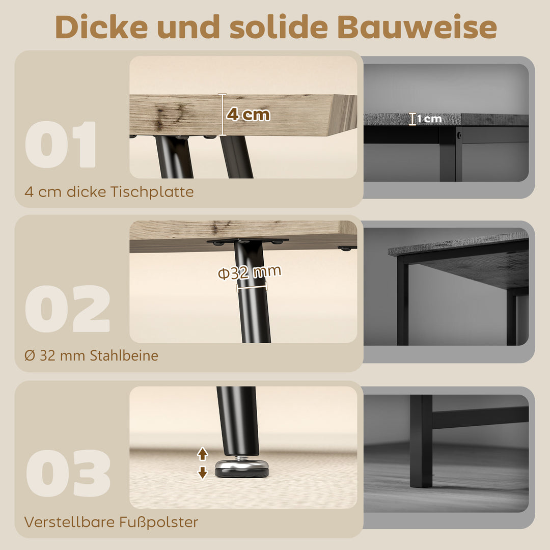 Sofabord/sidebord med metalben, 4 cm tyk bordplade, stuebord, 100 x 50 x 45 cm, eg og sort