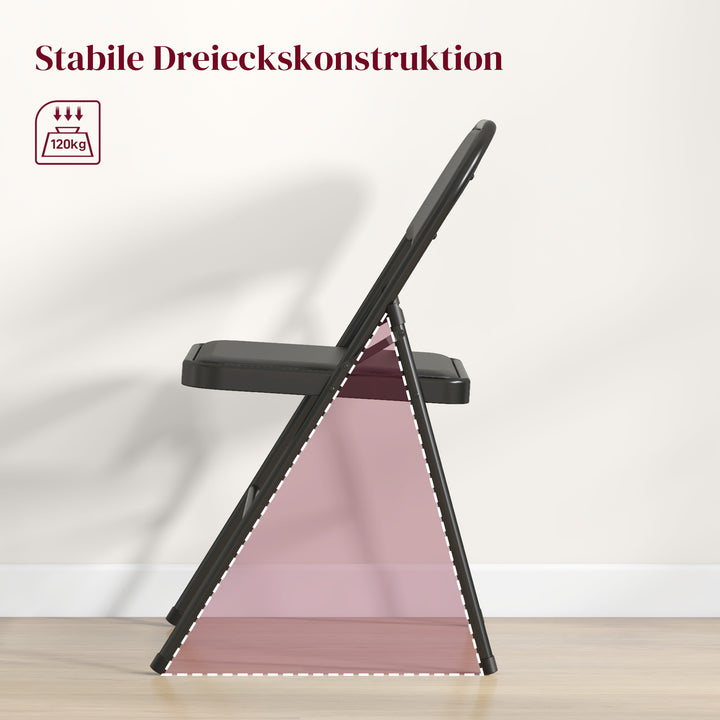 Sæt med 2 klapstole, bærbare kontorstole, metalben, klapstol til kontor, reception, venteværelse, kunstlæder, sort