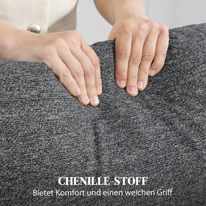 3-personers sofa, individuelt justerbare ryglæn, fodstøtte, stofbetræk, metal, grå