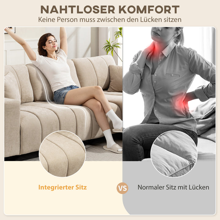 Hjørnesofa, vendbar chaiselong, hynder, 242 x 156 x 87 cm, beige