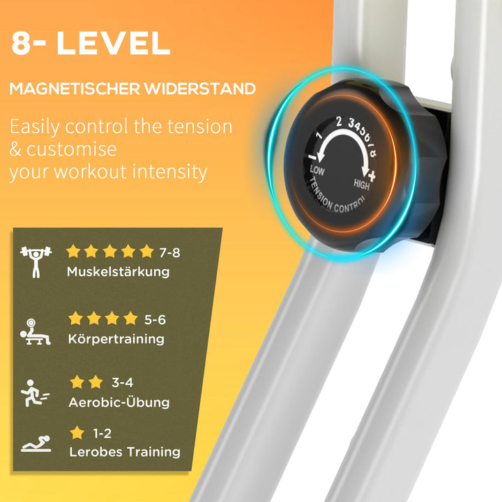 Motionscykel sammenklappelig magnetisk hjemmetræner med lcd-skærm, 8 niveauer justerbar magnetisk modstand, pladsbesparende fitnesscykler til hjemmet gul+hvid