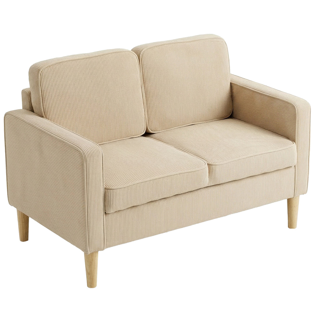 2-personers sofa med 2 puder, opbevaringsplads, ben i massivt træ, lille moderne loveseat, fløjlsbøjle, 117 x 63 x 79 cm, beige