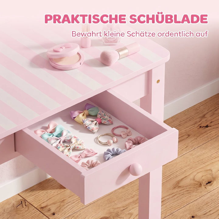 Børne 2-i-1 toiletbordsæt med skammel til piger i alderen 3-6 år, pink