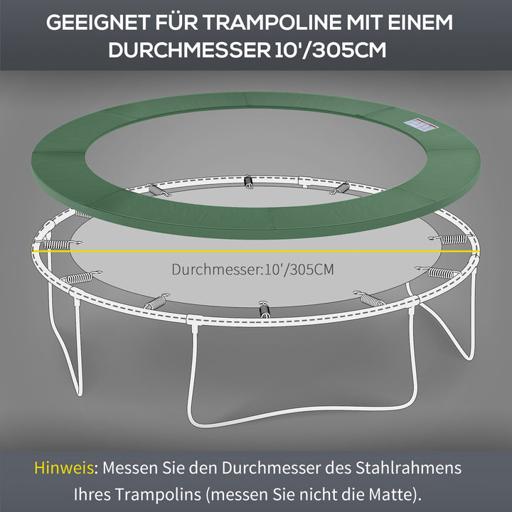 Trampolinkantbetræk Ø305 cm bredt, rivefast, UV-bestandigt fjederbetræk, vandafvisende, trampolintilbehør, kantbeskyttelse, sikkerhedsnet, reservedele til haventrampoliner, grøn