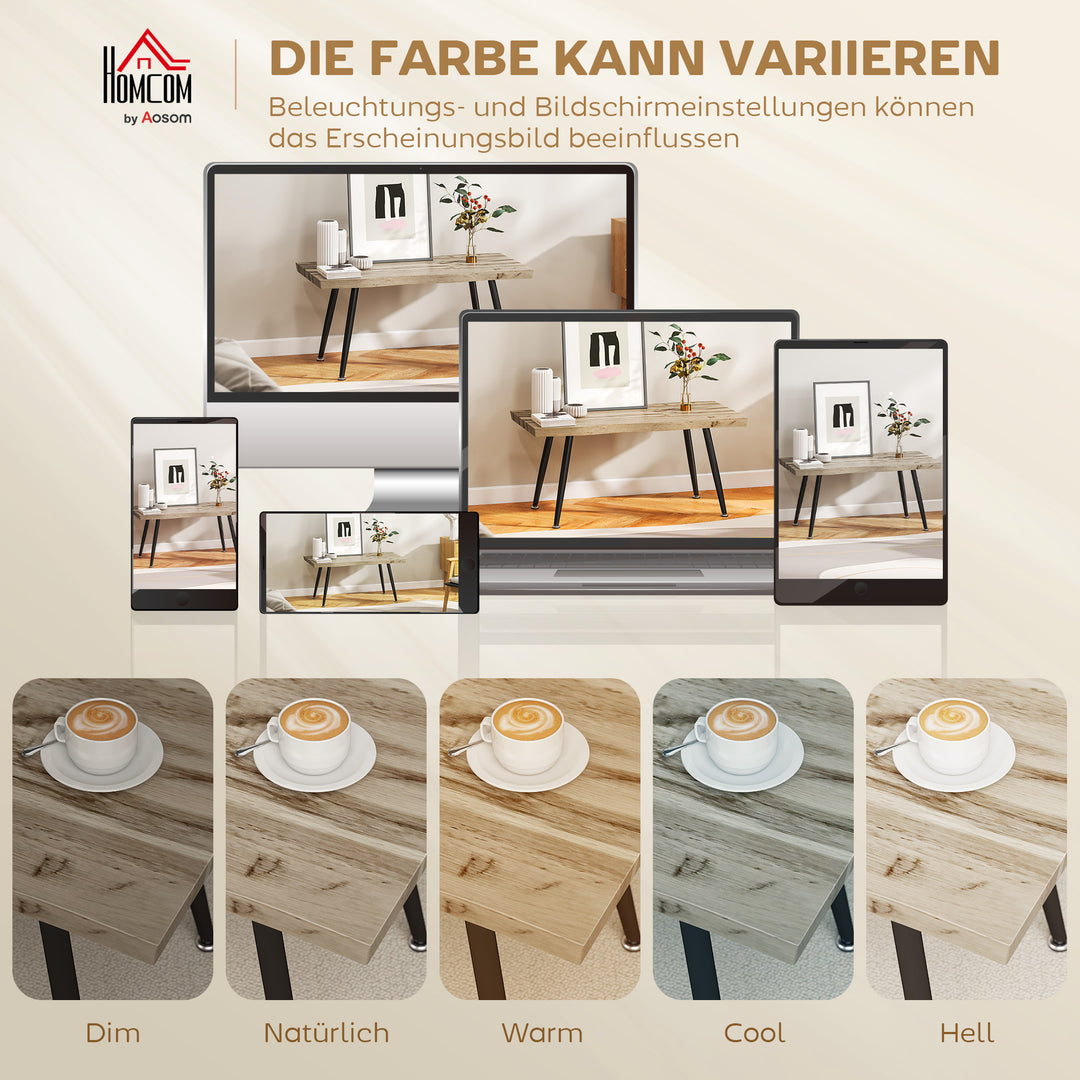 Sofabord/sidebord med metalben, 4 cm tyk bordplade, stuebord, 100 x 50 x 45 cm, eg og sort