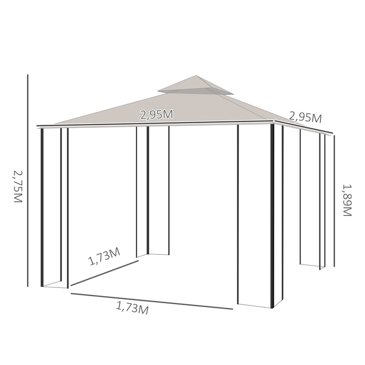 Havepavillon/telt, inklusive monteringsbeslag, vejrbestandig, 295 cm x 295 cm x 275 cm. Beige + Sort