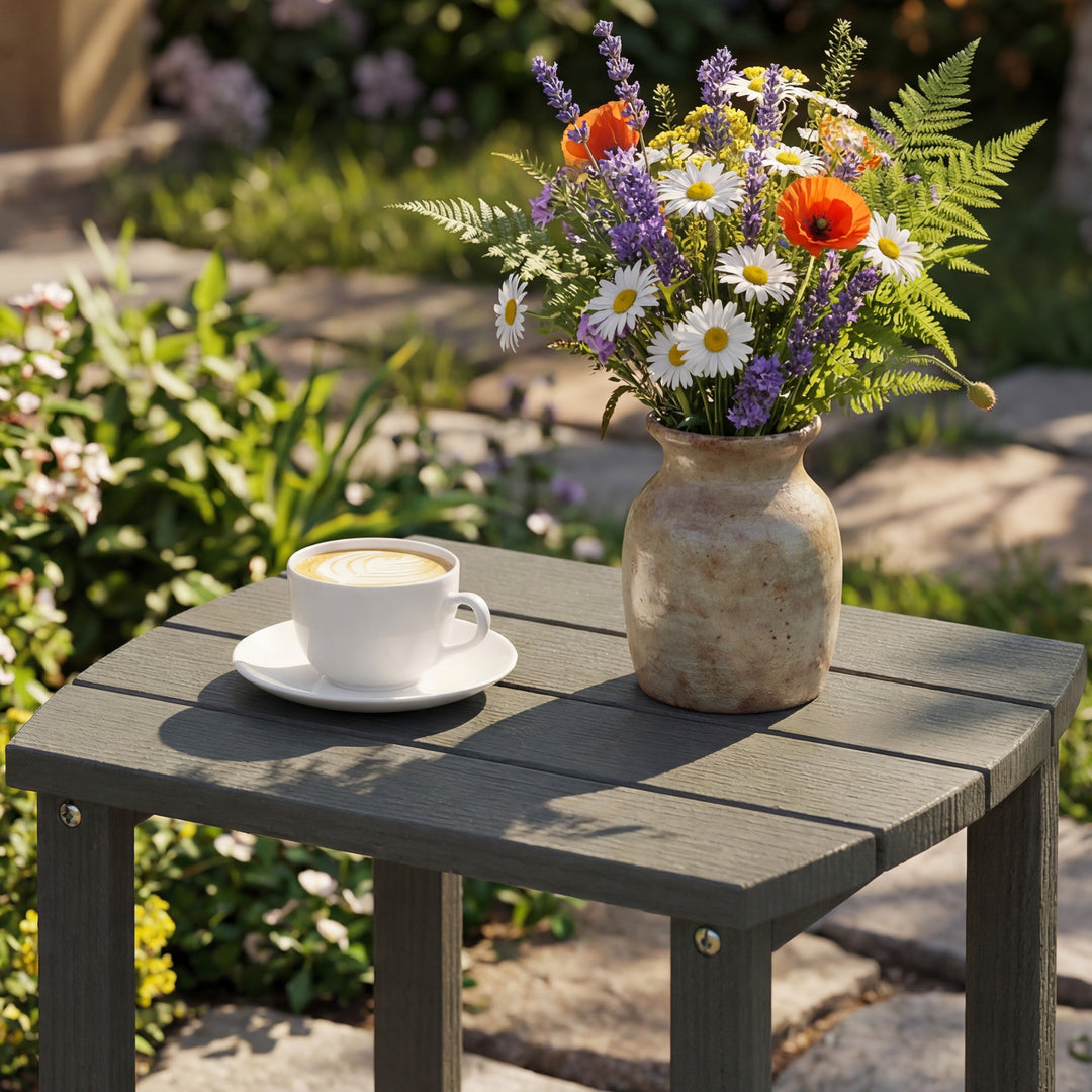 Havebord, vejrbestandigt balkonbord lavet af HDPE, udendørs spisebord/campingbord til have, terrasse, balkon, 48x37x46 cm, grå