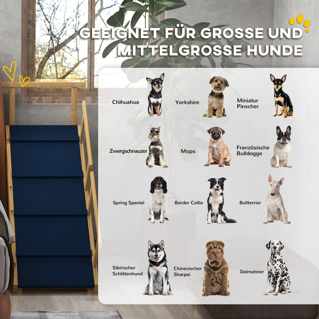 Hunderampe, højdejusterbar, foldbar, med gelænder, til hunde op til 40 kg, træramme, 85 x 40 x 61 cm, sort