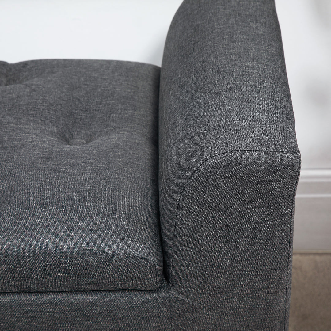 Bænk med opbevaringsplads, polstret bænk med linnedlook, træben, sengebænk, bæreevne op til 130 kg, til stue, soveværelse, entre, 116 x 44 x 58 cm mørkegrå