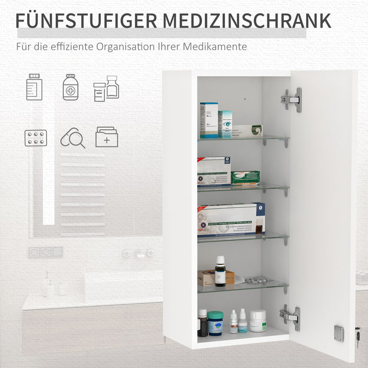 Medicinskab, medicinskab, vægskab, hængeskab med justerbar hylde, førstehjælpskors, aflåseligt, til badeværelse, køkken, entré, hvid, 30x20x70 cm