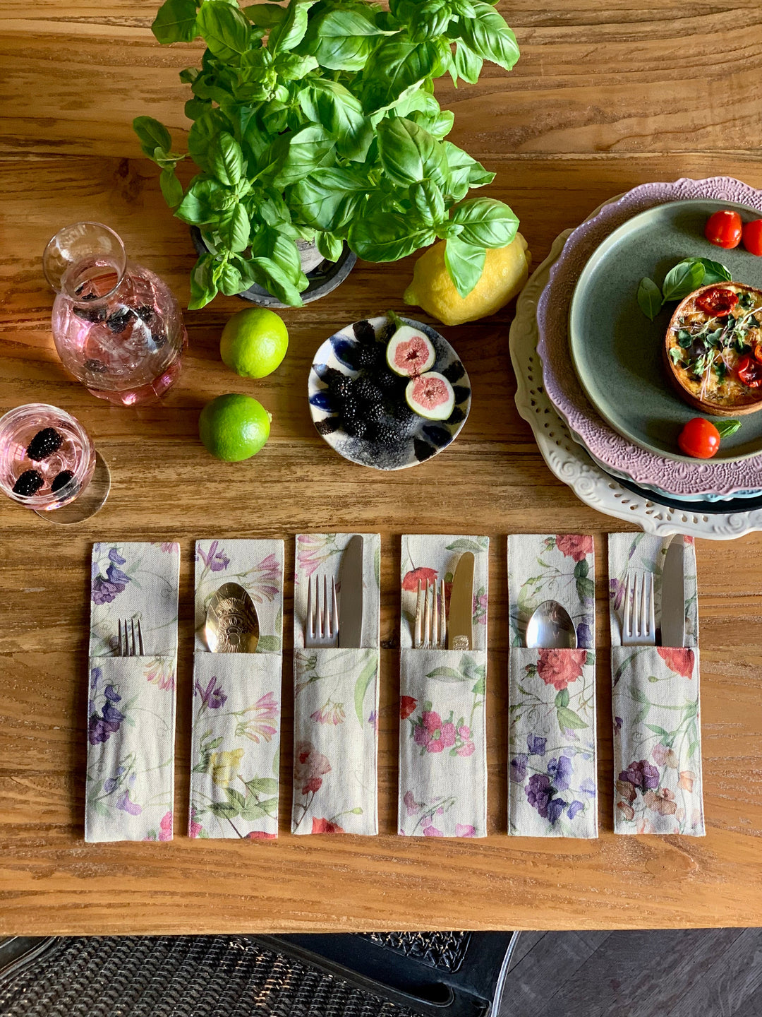 Bestikholder, 85% bomuld, 15% hør, Blossom kollektion