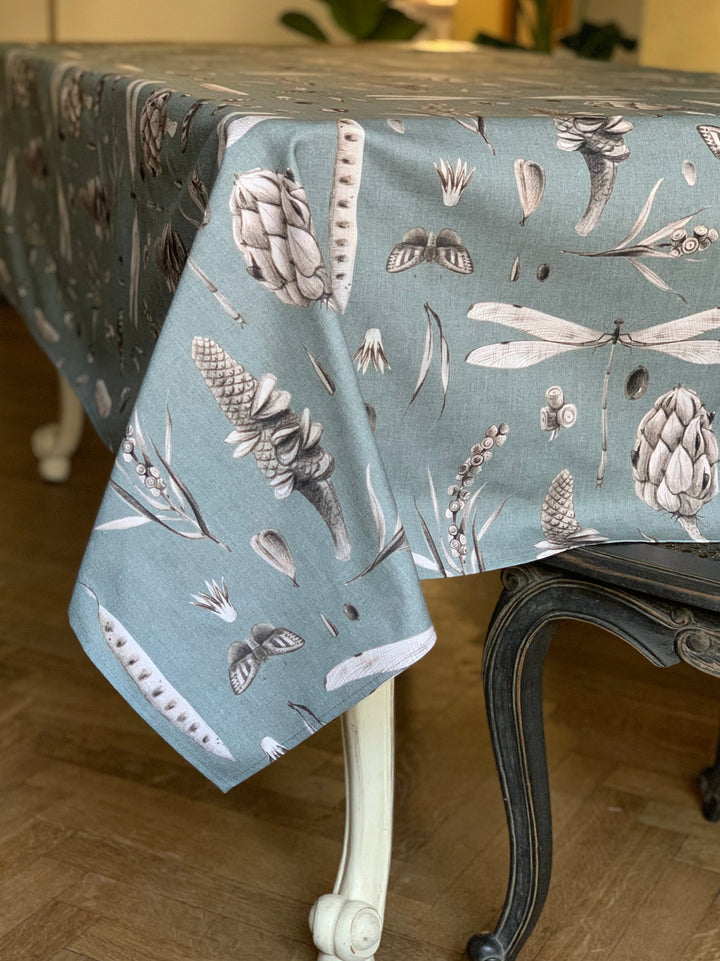 Rektangulær dug, 100% bomuld, printet, Seeds Aqua kollektion