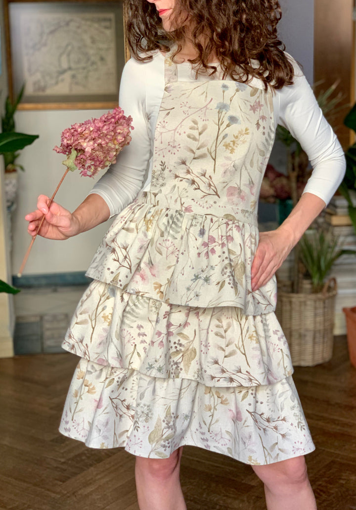 Flæseforklæde til kvinder i bomuld-hør-mix, printet, Aitana kollektion