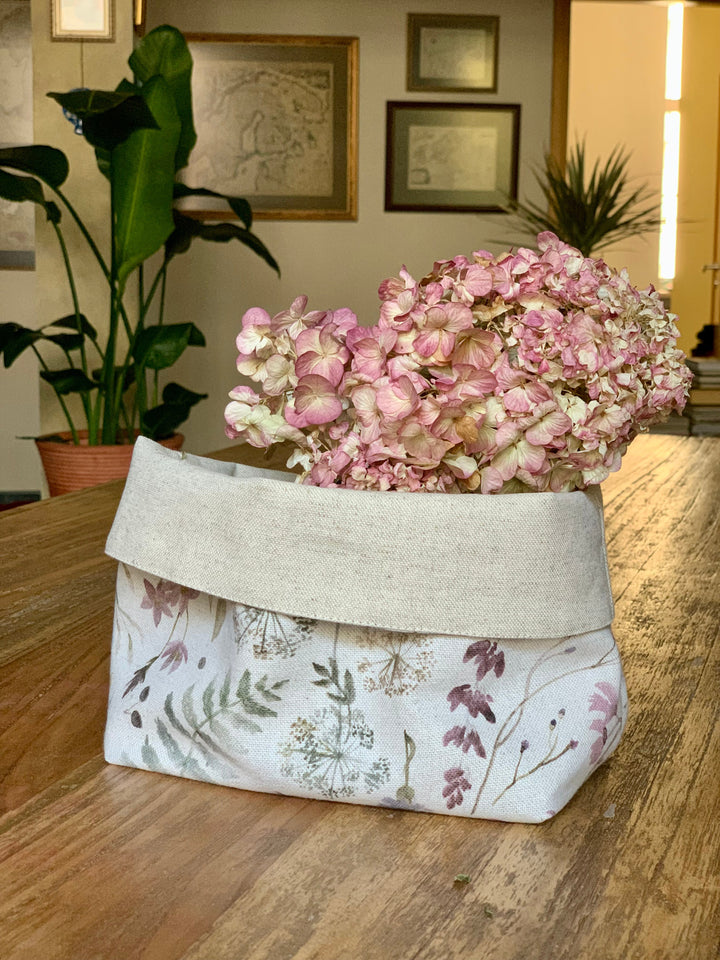 Stofserviet til brødkurv, 20 cm høj, i bomuld-hør-mix, printet, Aitana kollektion