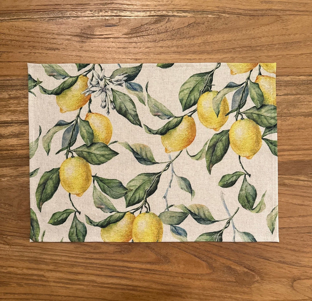 Dækkeserviet 30x43 cm, hør-bomuldsblanding, printet, Lemon Linen kollektion