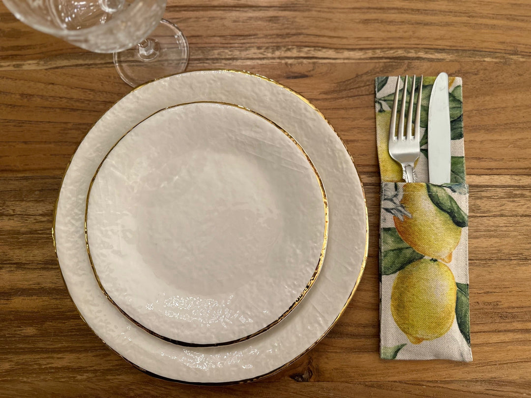 Bestikholder, bomuld-hør-blanding, printet, Lemon Linen kollektion