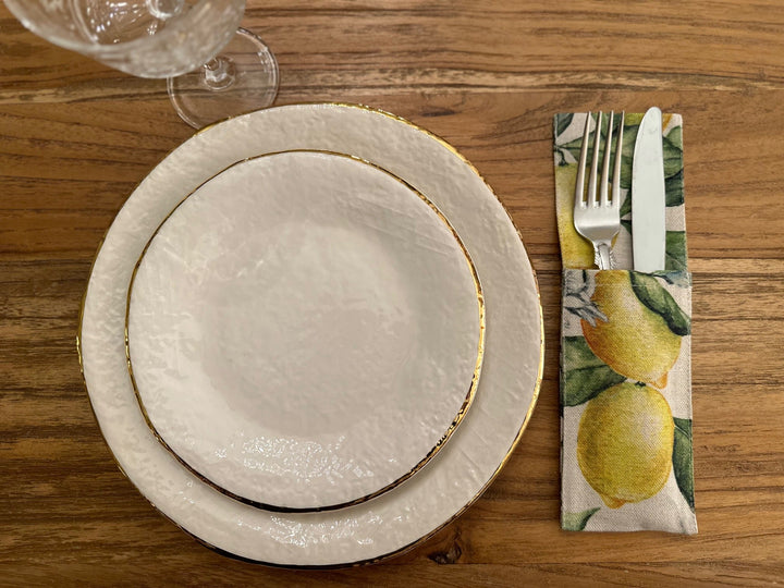 Bestikholder, bomuld-hør-blanding, printet, Lemon Linen kollektion