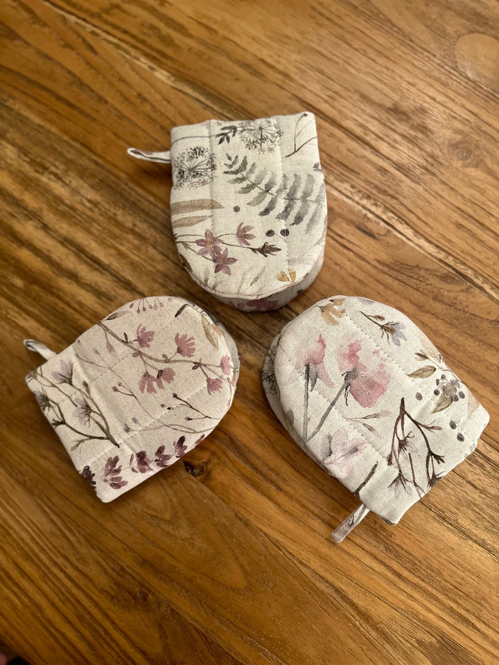 Lille ovnhandske med dobbelt uldfyld, i bomuld og hør, Aitana kollektion