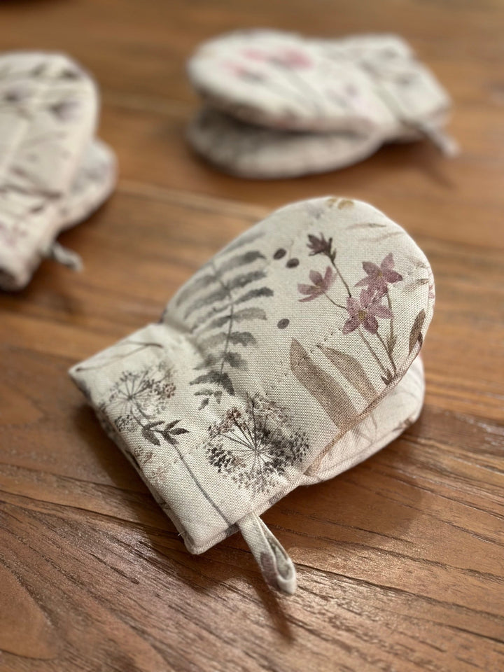 Lille ovnhandske med dobbelt uldfyld, i bomuld og hør, Aitana kollektion