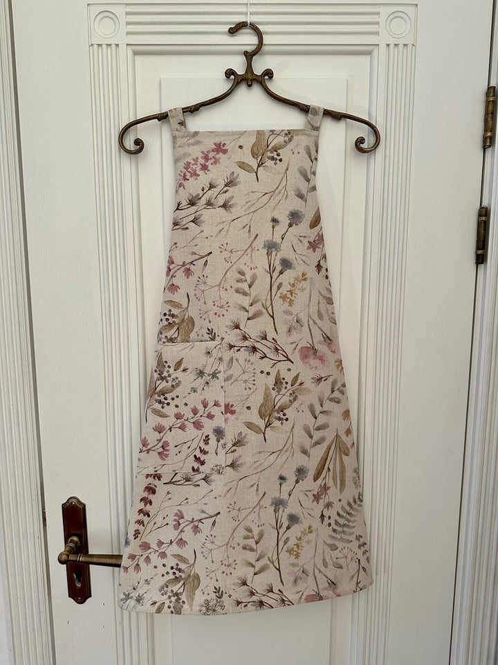 Enkelt dameforklæde, bomuld-hør-blanding, printet, Aitana kollektion