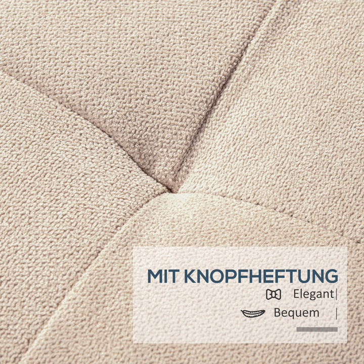 Polstret bænk med opbevaring, knapsyninger, op til 120 kg, 125 x 49 x 41,5 cm, beige