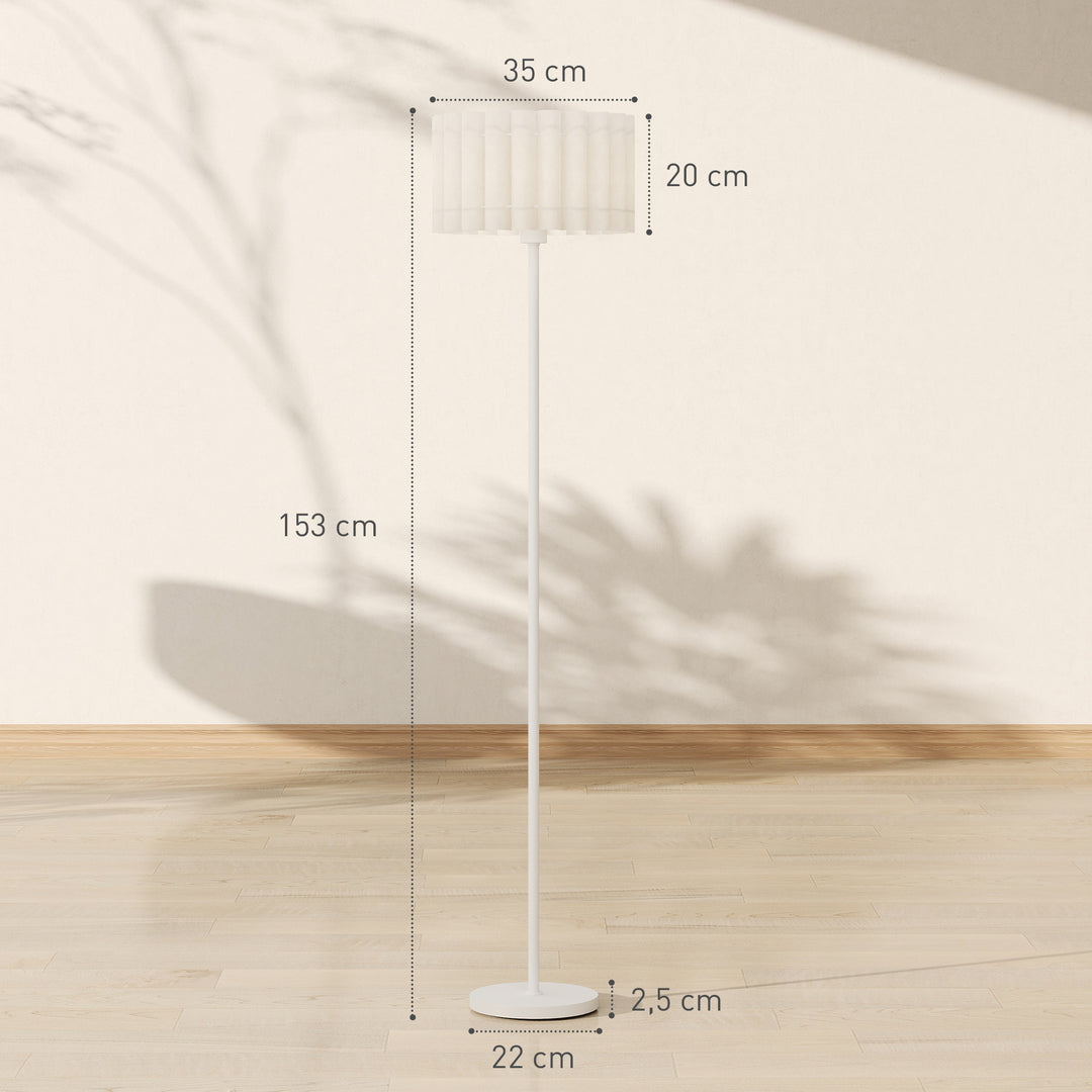 Gulvlampe i retrostil med plastikskærm og fodkontakt, metalstang, hvid