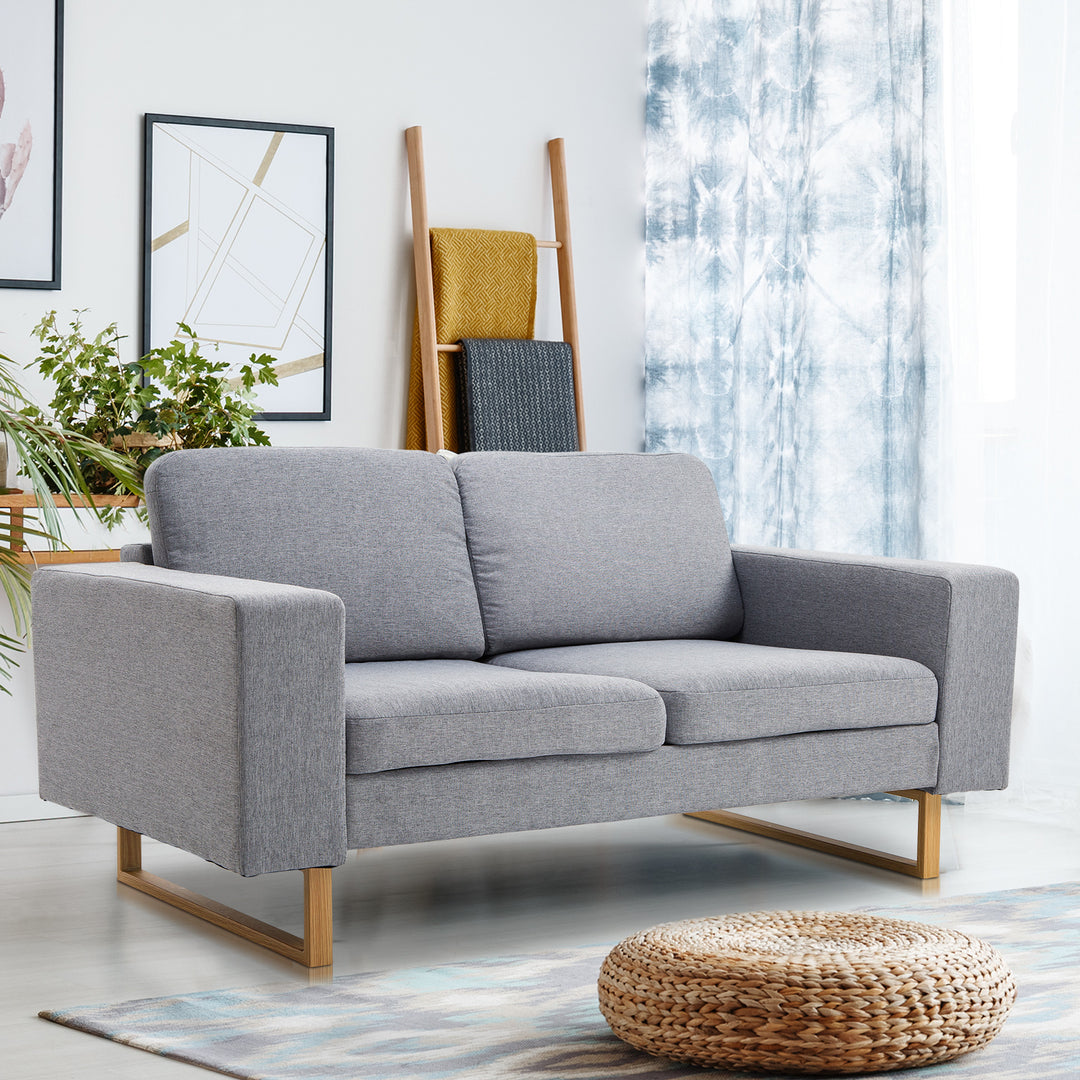 ® 2-Personers sofa stofsofa hjørnesofa polstret sofa siddemøbler armlæn træ lysegrå 145 x 82 x 78 cm