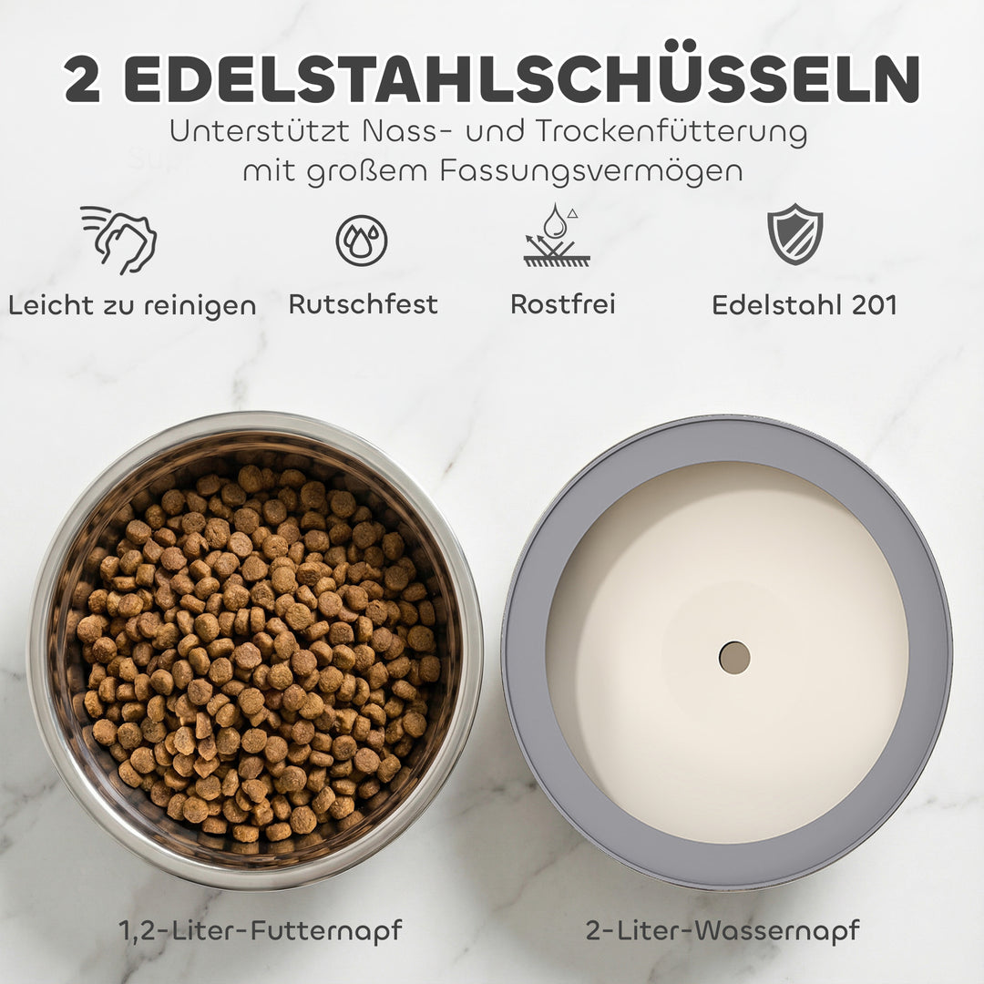 Forhøjet hundeskål, højdejusterbar, madskål med vandskål, 2 skåle i rustfrit stål til små til store hunde, sort
