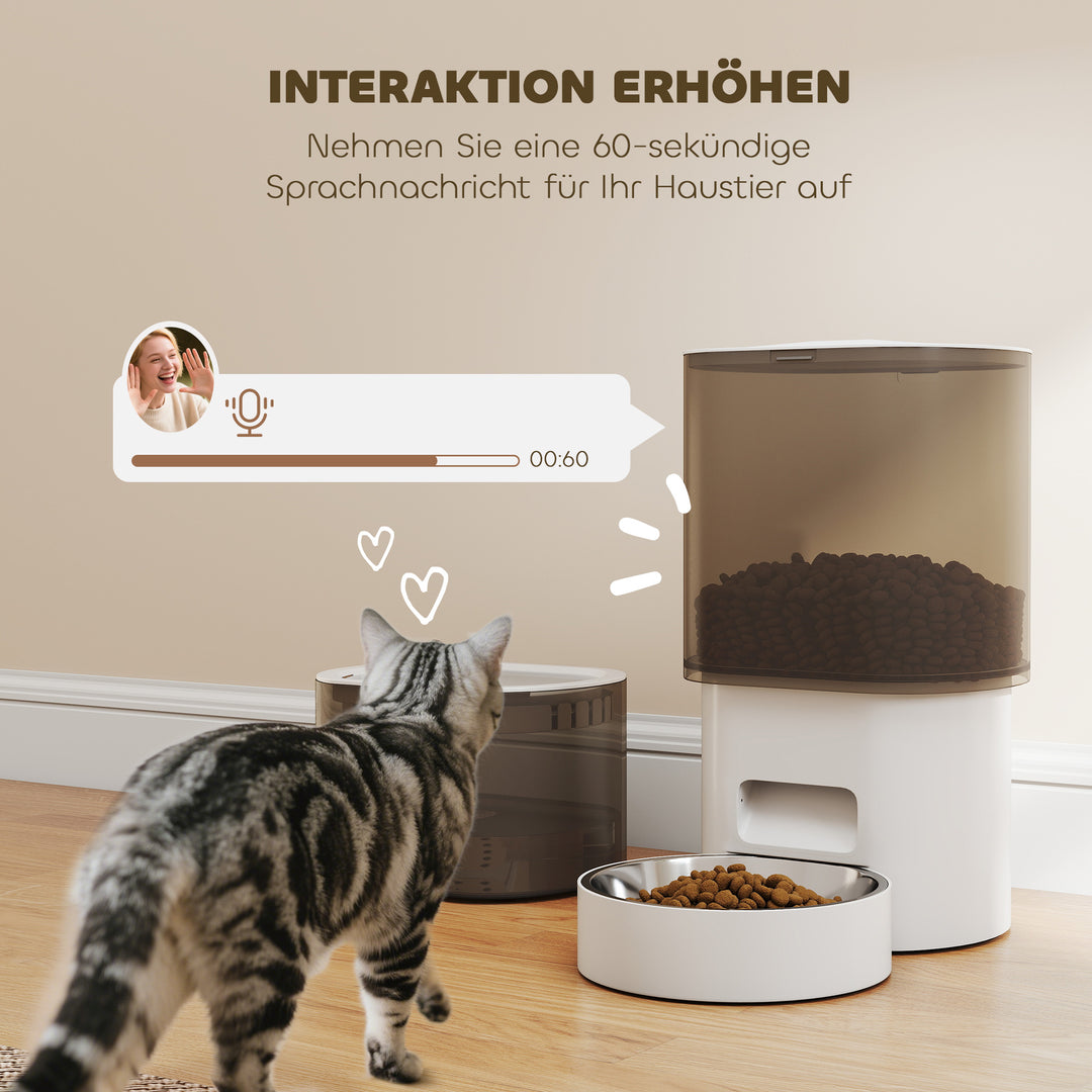 Automatisk foderautomat og 2,5 liters vanddispenser til små hunde og katte, hvid