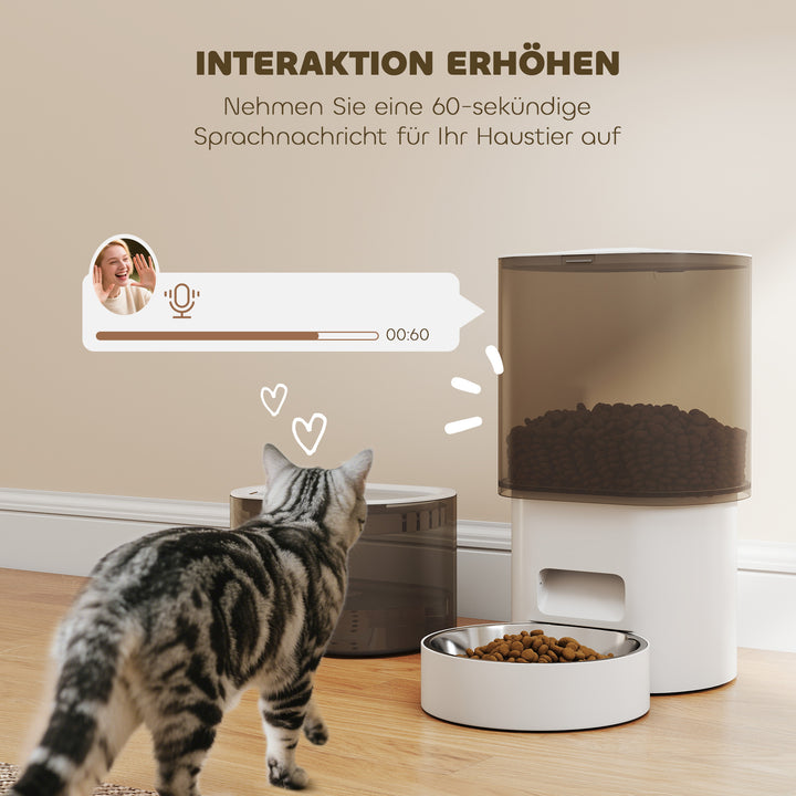 Automatisk foderautomat og 2,5 liters vanddispenser til små hunde og katte, hvid