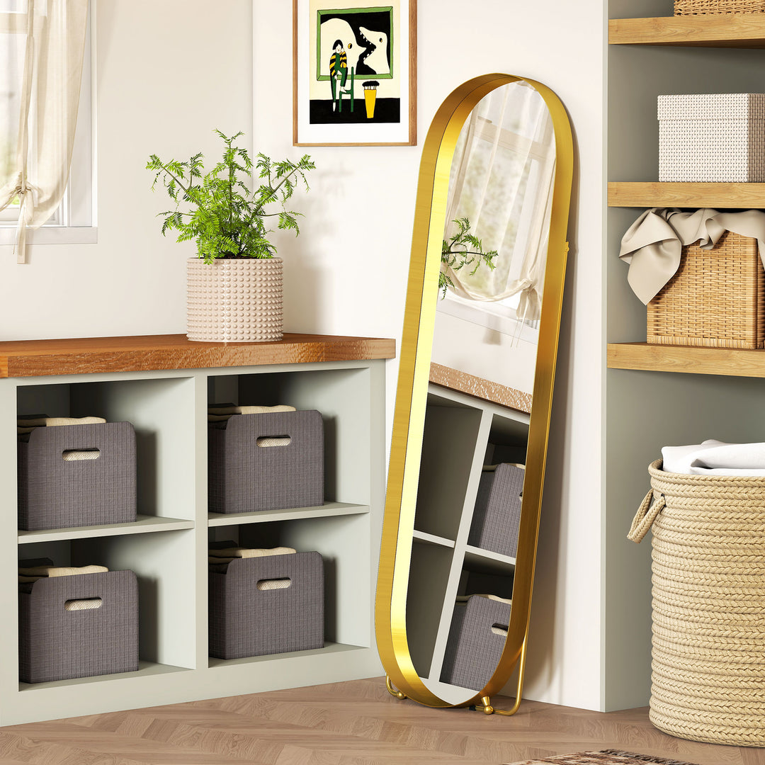 Spejl i metalramme i fuld længde, 160 x 50 cm, guldramme, til stue, soveværelse