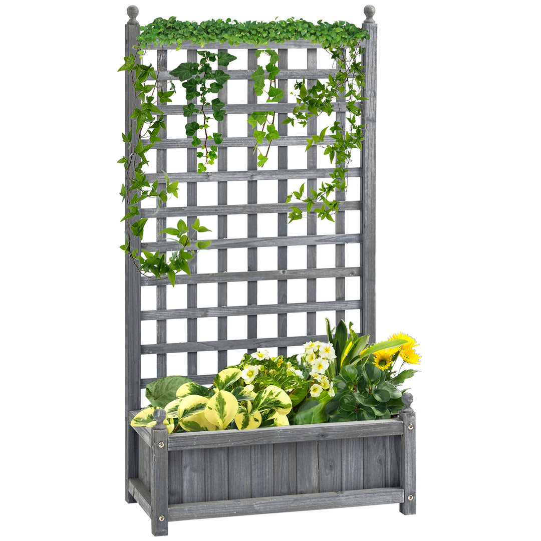Hævet havebed med espalier, blomsterkasse, klatrepotte, rosenbue med støtte til klatreplanter, havetræ, grå, 64 x 28 x 120 cm