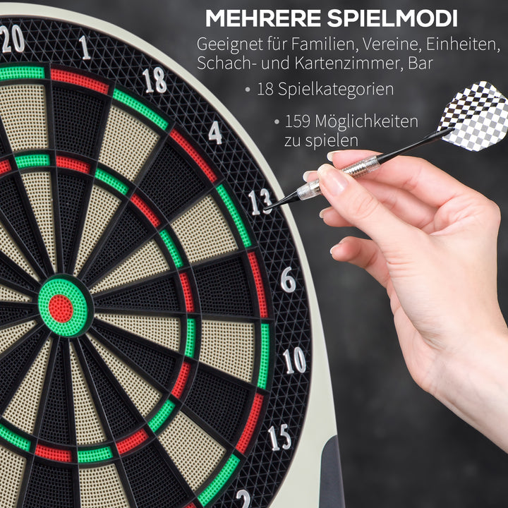 Elektronisk dartskive med stemmemeddelelser, LED-displays, 6 pile, 24 pilhoveder, 18 spil, 159 variationer, dartmaskine, dartskivesæt til op til 8 spillere