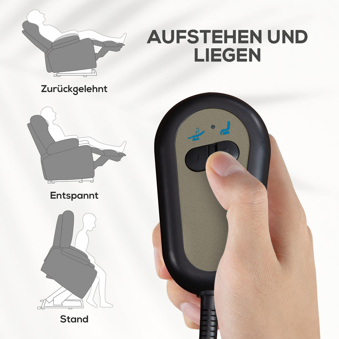 Lænestol med ståstøtte, justerbar ryglæn/fodstøtte, op til 120 kg, 66 x 90 x 96 cm, grå